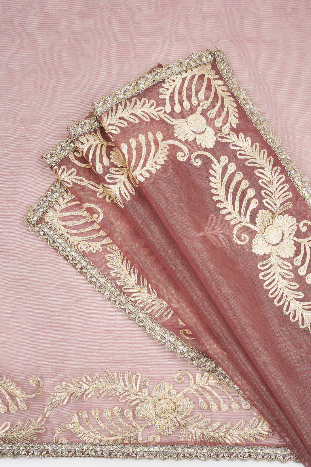Teejh Raunaq Taupe Net Gota Saree