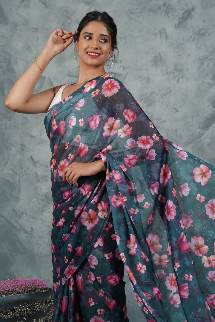 Teejh Midnight Dreams  Digital Print Chiffon Saree