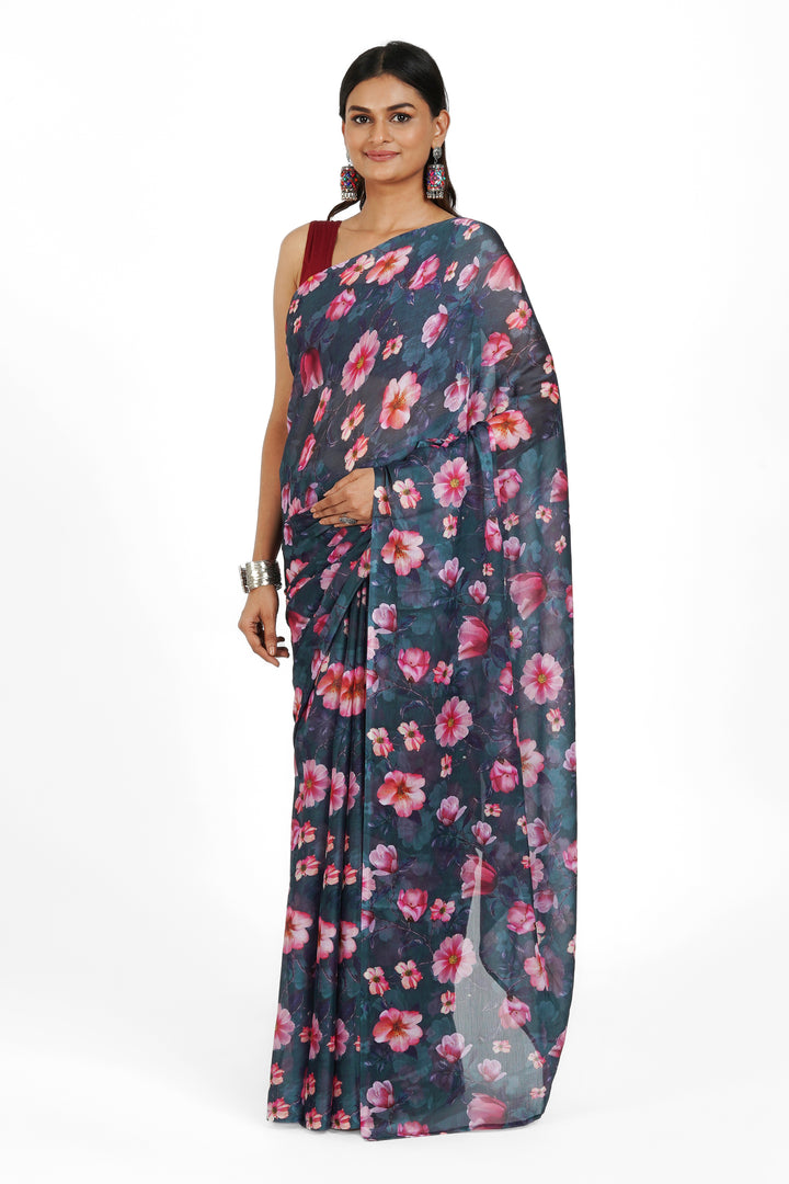 Teejh Midnight Dreams  Digital Print Chiffon Saree