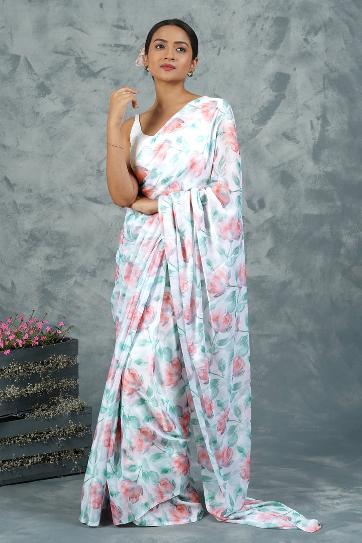 Teejh Peachy Whispers Digital Print Chiffon Saree
