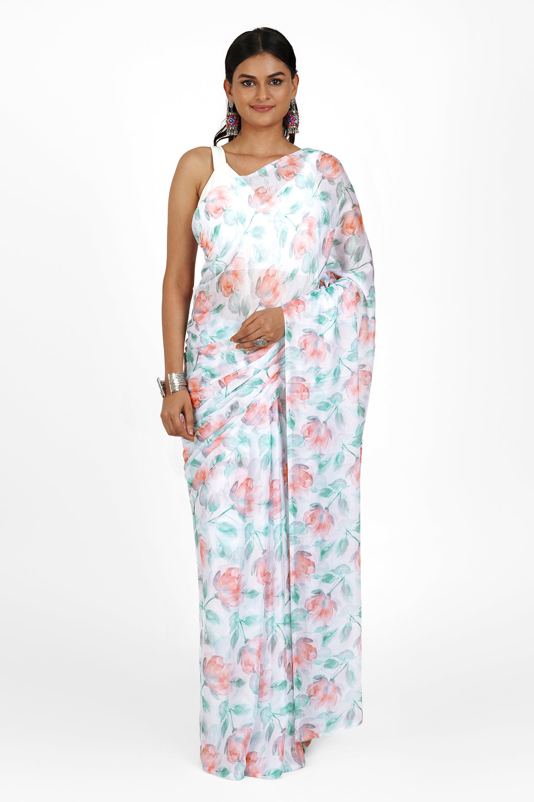 Teejh Peachy Whispers Digital Print Chiffon Saree