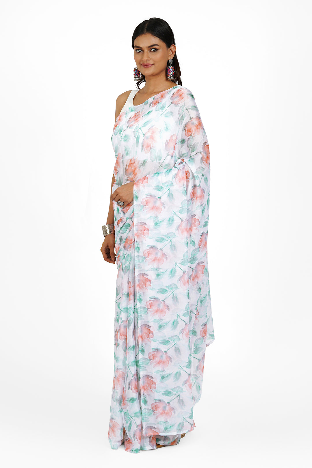 Teejh Peachy Whispers Digital Print Chiffon Saree