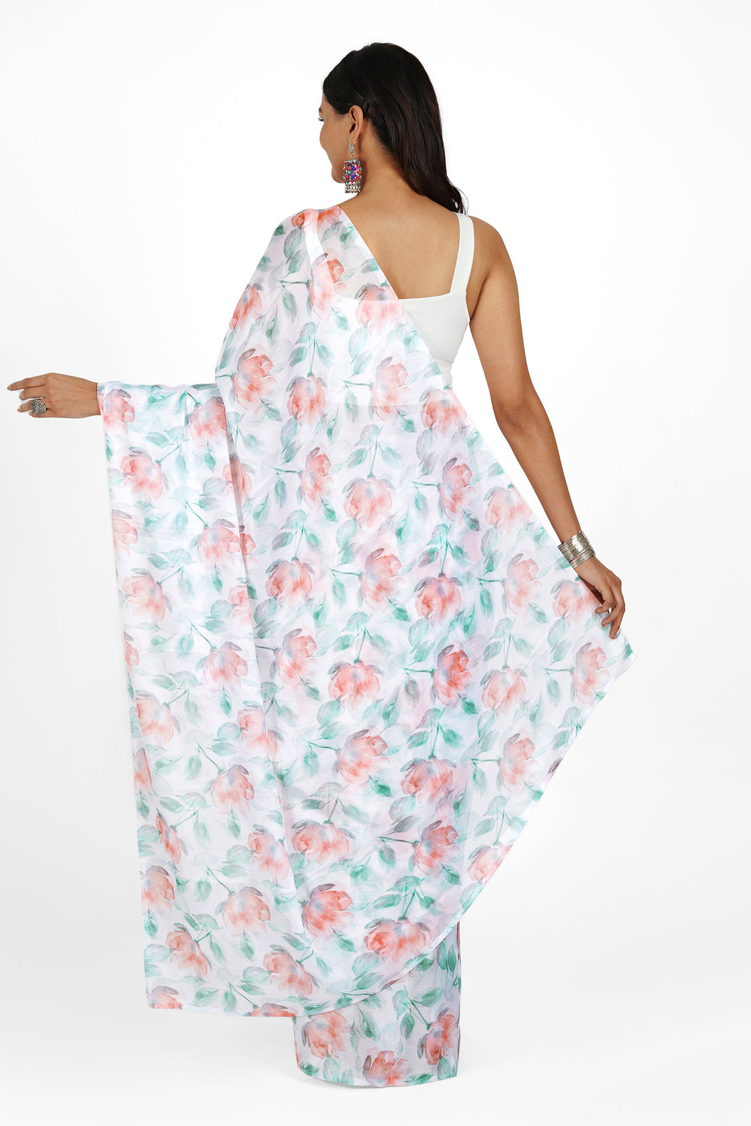 Teejh Peachy Whispers Digital Print Chiffon Saree