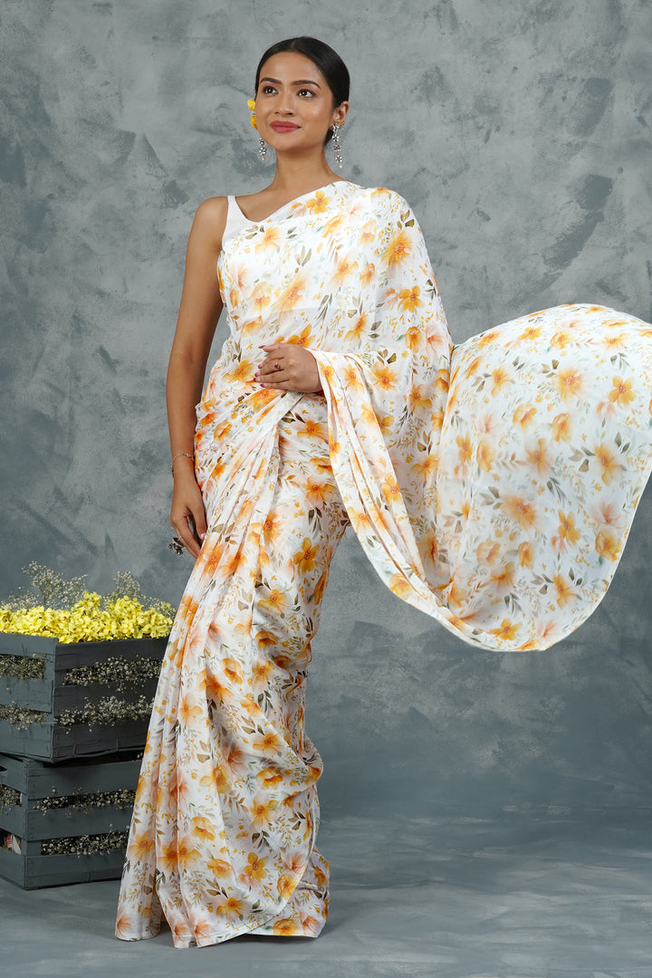 Teejh Sunlit Meadows Digital Print Chiffon Saree