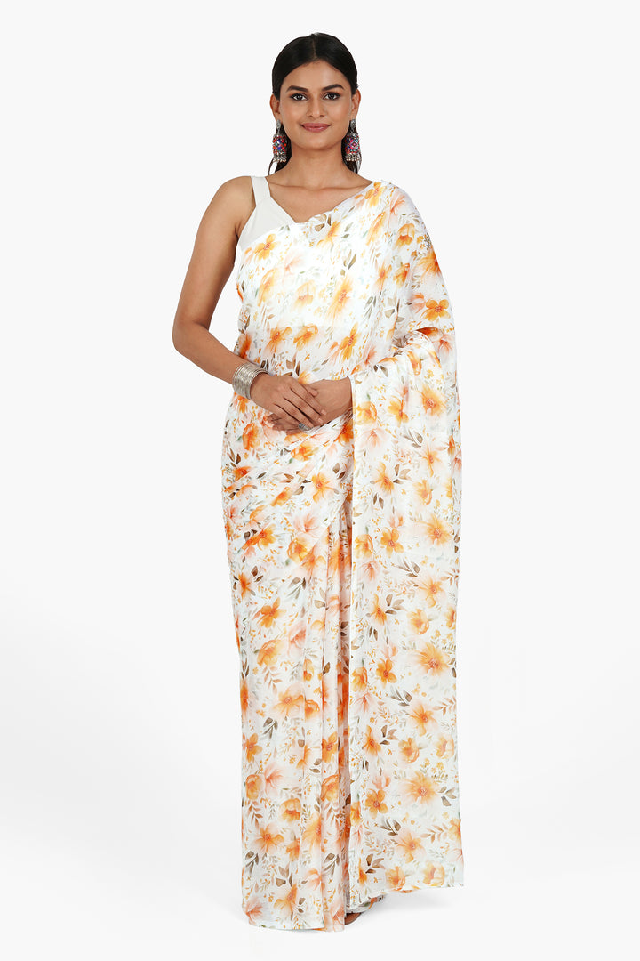 Teejh Sunlit Meadows Digital Print Chiffon Saree