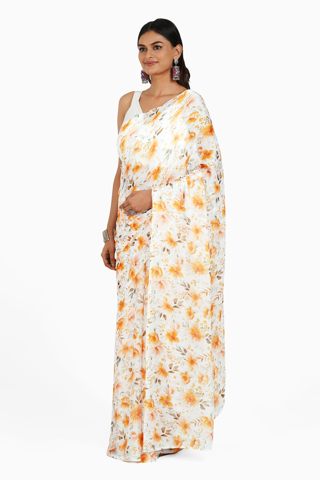 Teejh Sunlit Meadows Digital Print Chiffon Saree