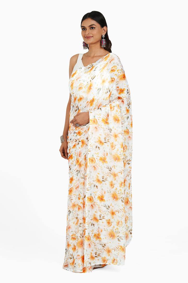 Teejh Sunlit Meadows Digital Print Chiffon Saree