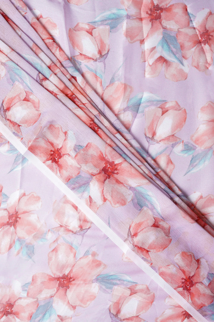 Teejh Grey Blossom  Digital Print Chiffon Saree