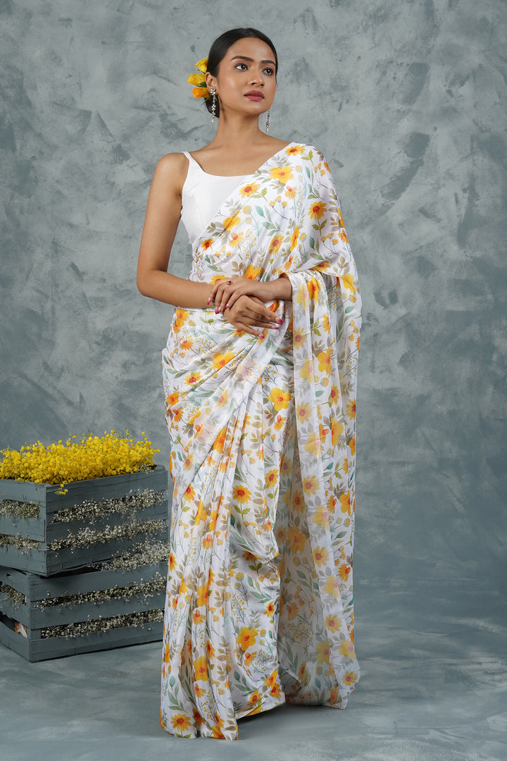 Teejh Sunshine Serenade Digital Print Chiffon Saree