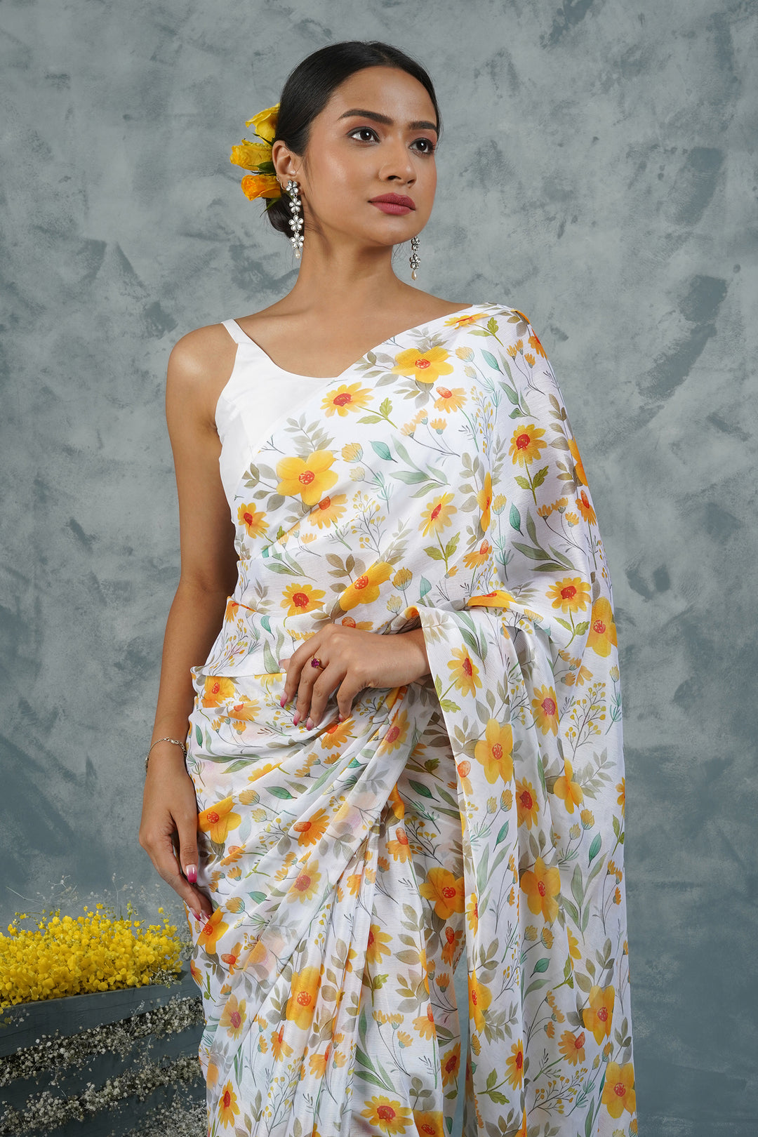 Teejh Sunshine Serenade Digital Print Chiffon Saree