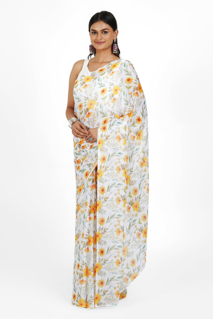 Teejh Sunshine Serenade Digital Print Chiffon Saree