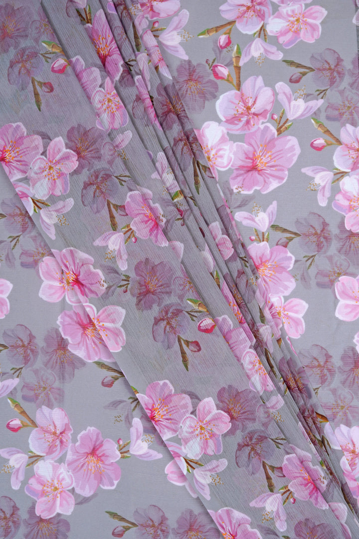 Teejh Blushing Slate  Digital Print Chiffon Saree