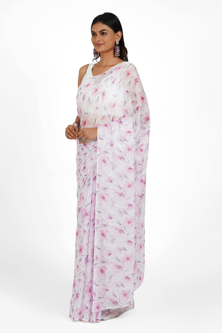 Teejh Pink Cascade Digital Print Chiffon Saree