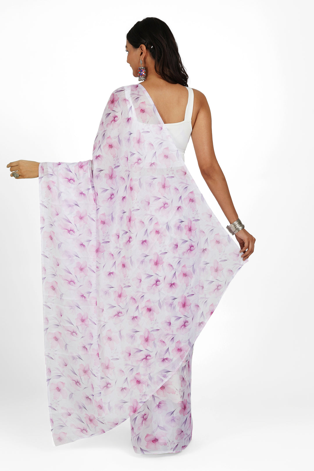 Teejh Pink Cascade Digital Print Chiffon Saree