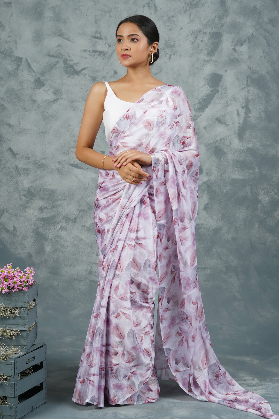 Teejh Snowy Mocha Digital Print Chiffon Saree
