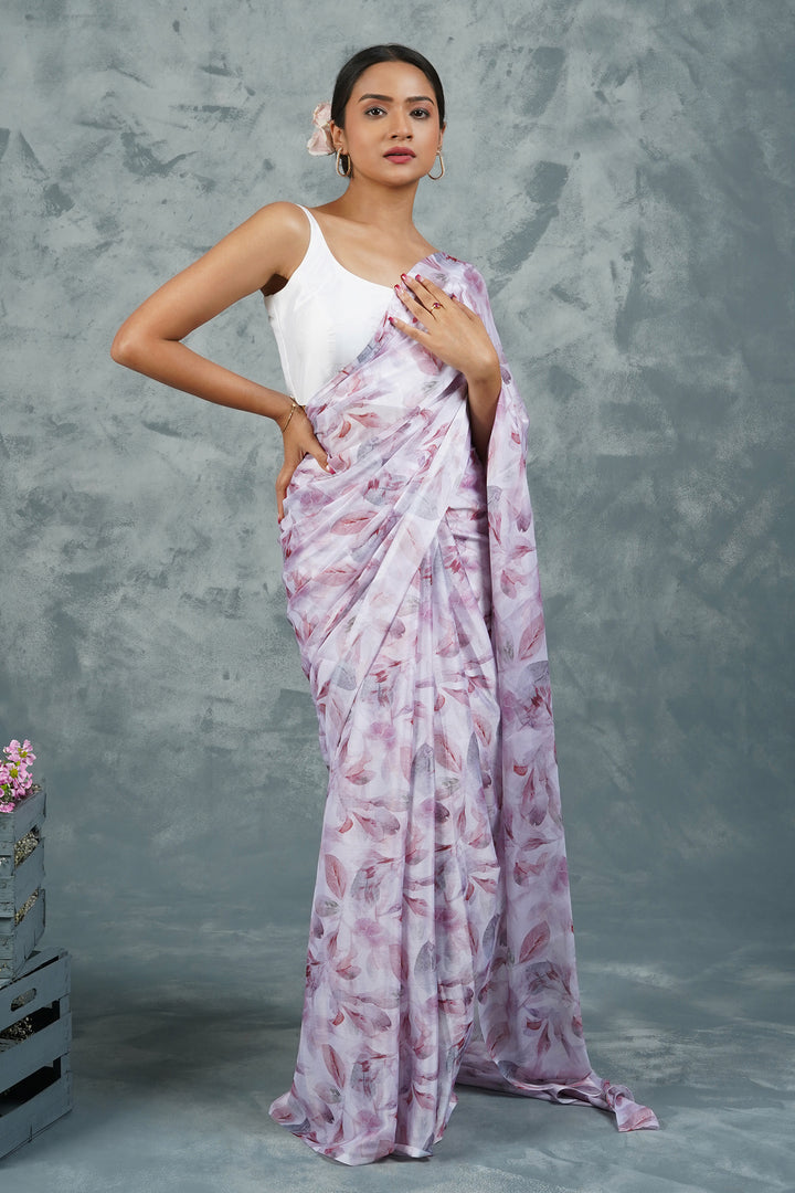 Teejh Snowy Mocha Digital Print Chiffon Saree
