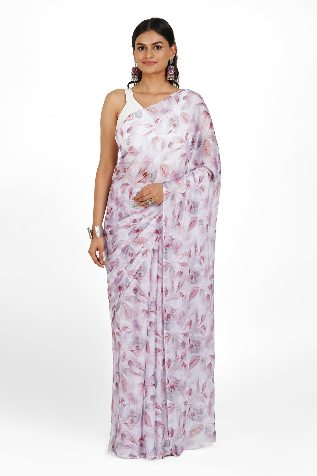 Teejh Snowy Mocha Digital Print Chiffon Saree