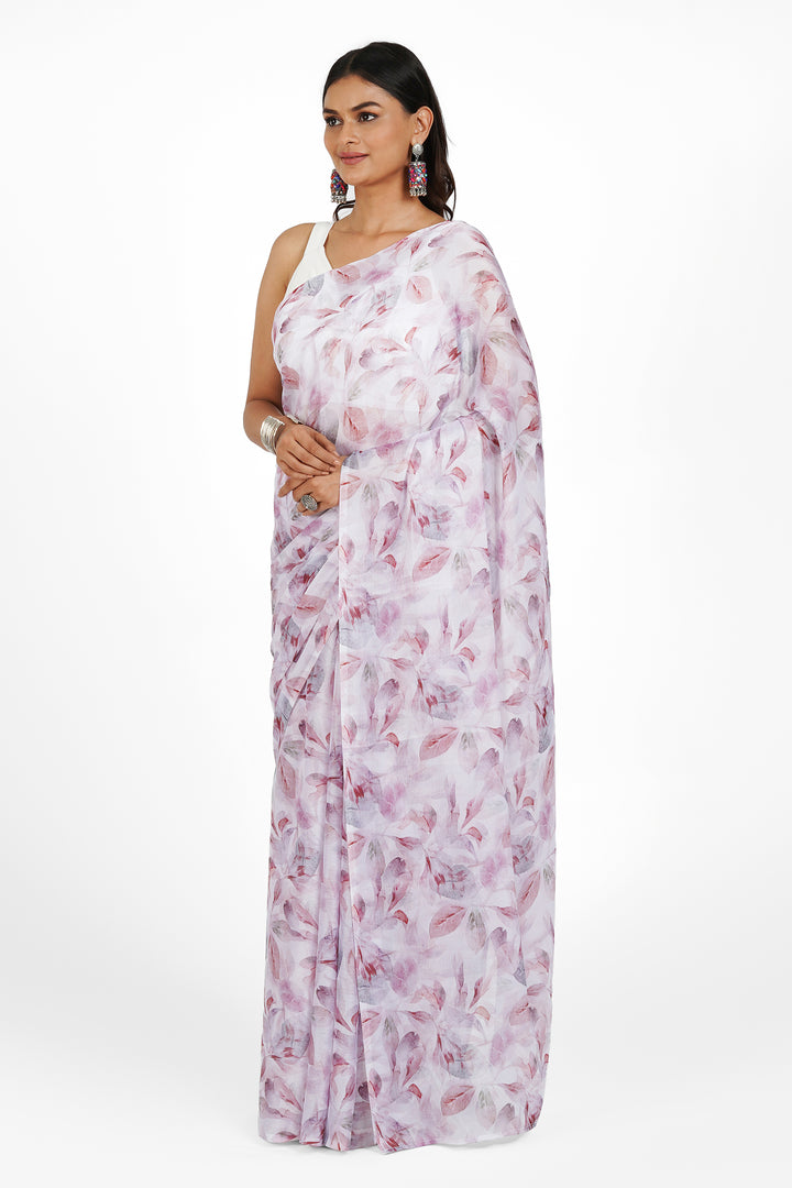 Teejh Snowy Mocha Digital Print Chiffon Saree