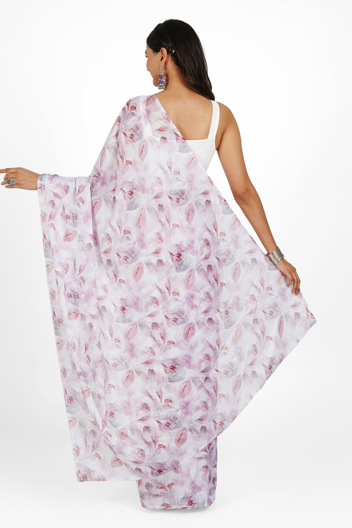 Teejh Snowy Mocha Digital Print Chiffon Saree