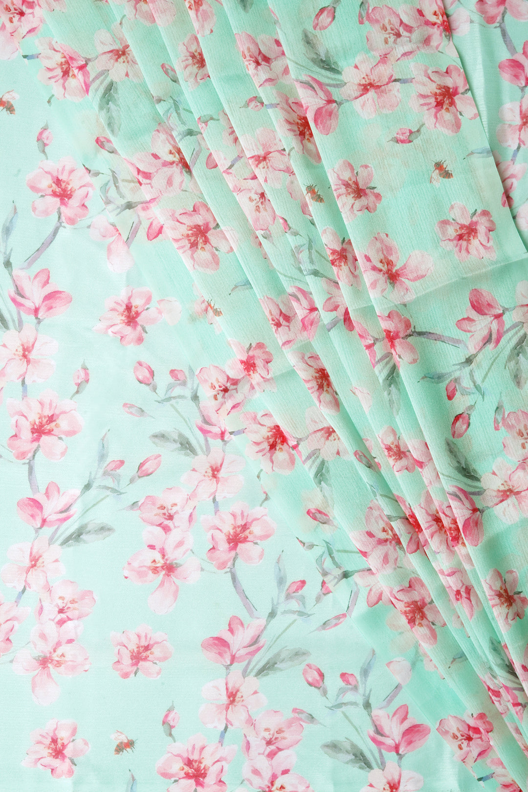 Teejh Rosy Seaside Bloom Digital Print Chiffon Saree