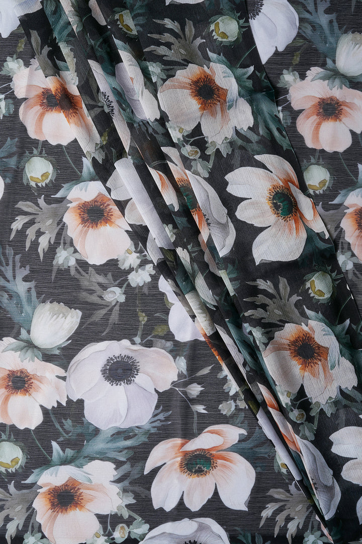 Teejh Midnight Garden Bloom Digital Print Chiffon Saree