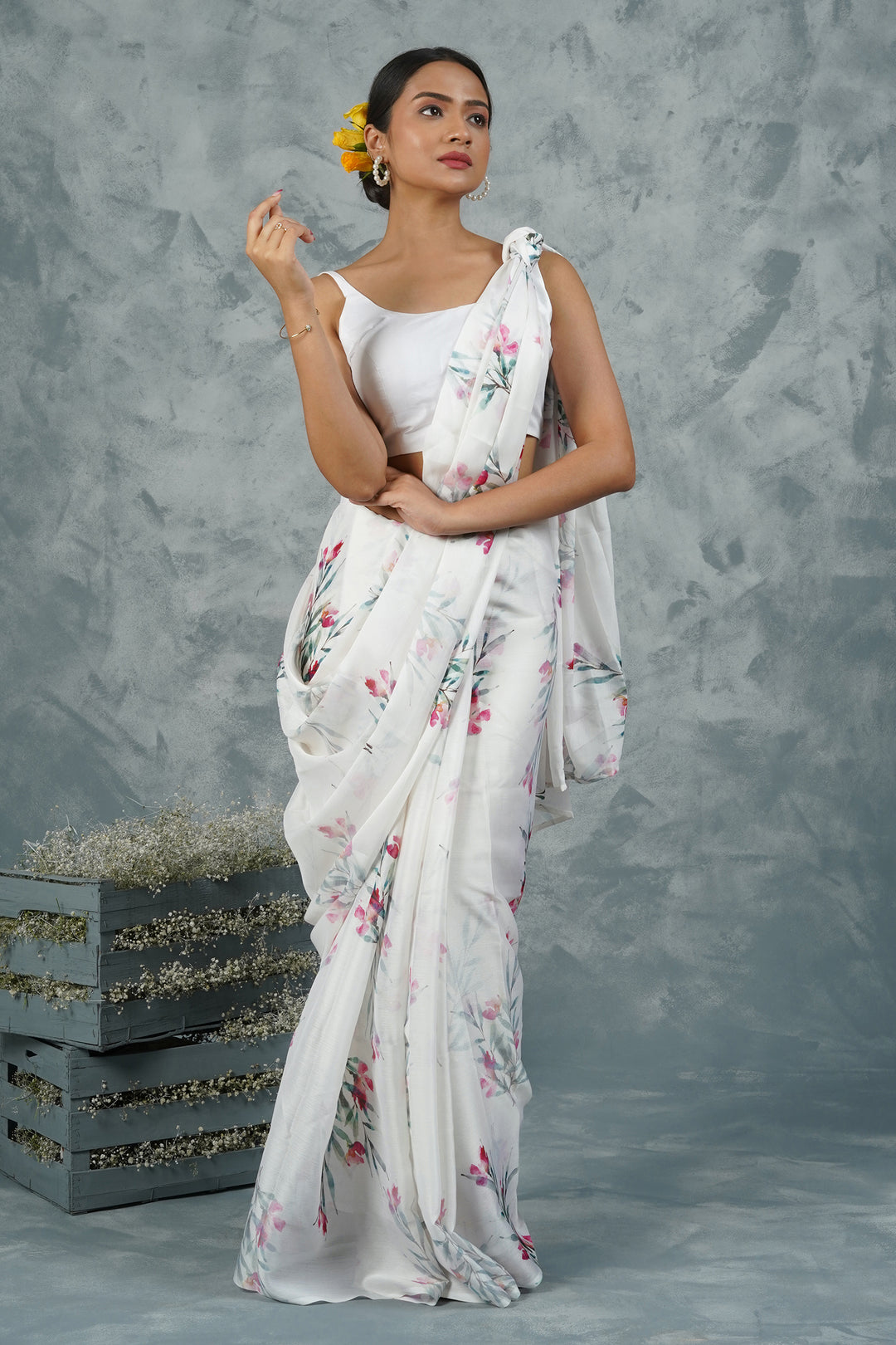 Teejh Pink Champagne Elegance Digital Print Chiffon Saree