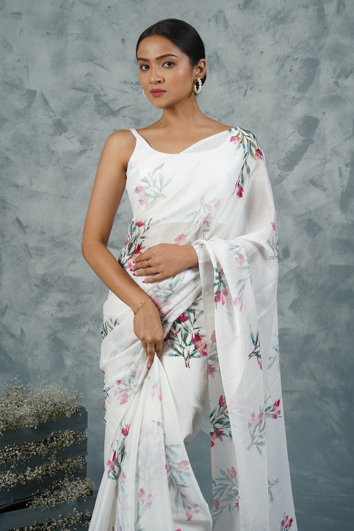 Teejh Pink Champagne Elegance Digital Print Chiffon Saree