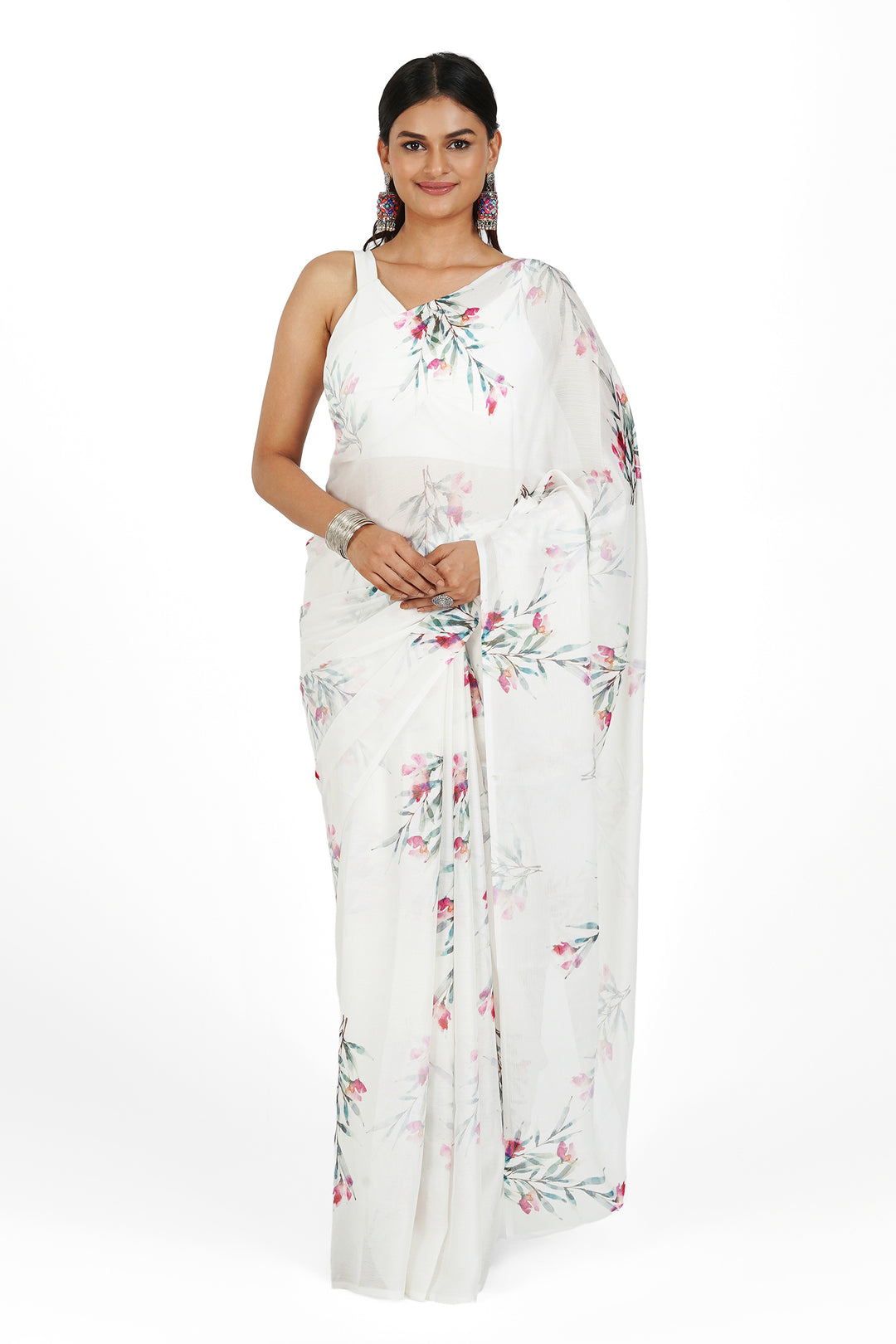 Teejh Pink Champagne Elegance Digital Print Chiffon Saree