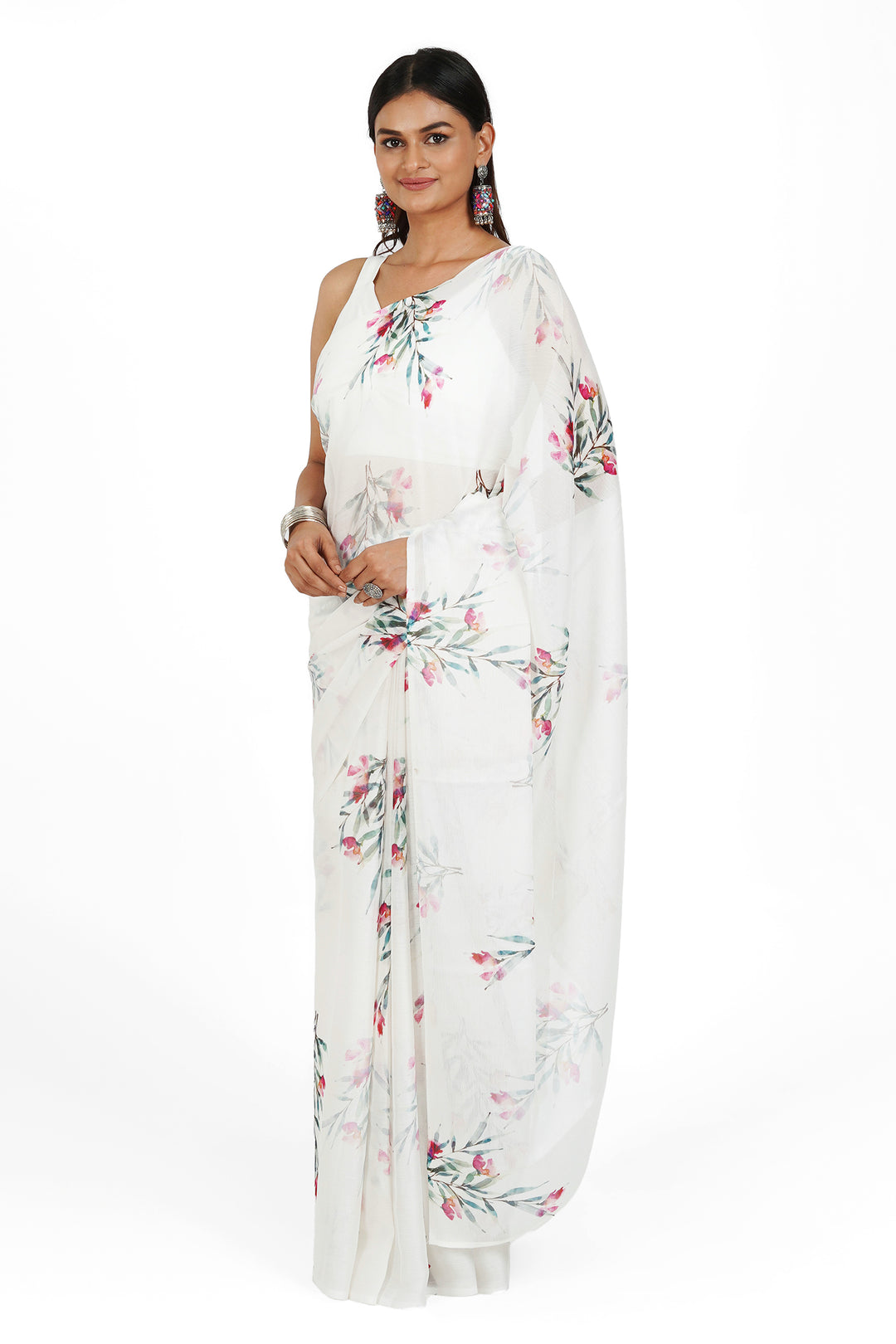 Teejh Pink Champagne Elegance Digital Print Chiffon Saree