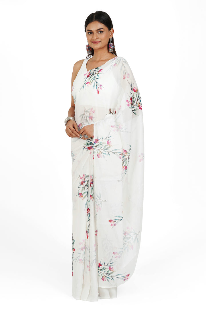 Teejh Pink Champagne Elegance Digital Print Chiffon Saree