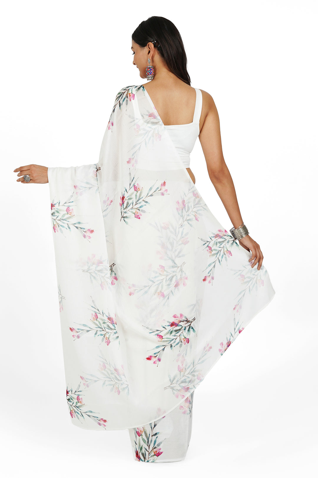 Teejh Pink Champagne Elegance Digital Print Chiffon Saree
