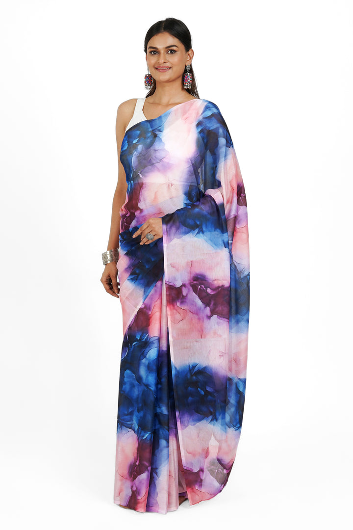 Teejh Misty Meadow Melody Digital Print Chiffon Saree