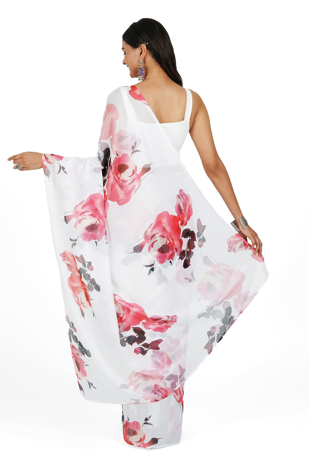 Teejh  Ivory Rouge Digital Print Chiffon Saree