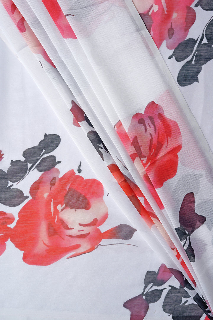 Teejh  Ivory Rouge Digital Print Chiffon Saree