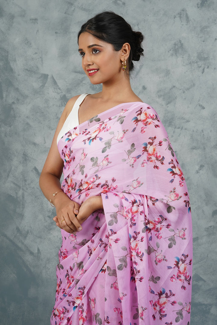 Teejh Carnation Whisper Digital Print Chiffon Saree