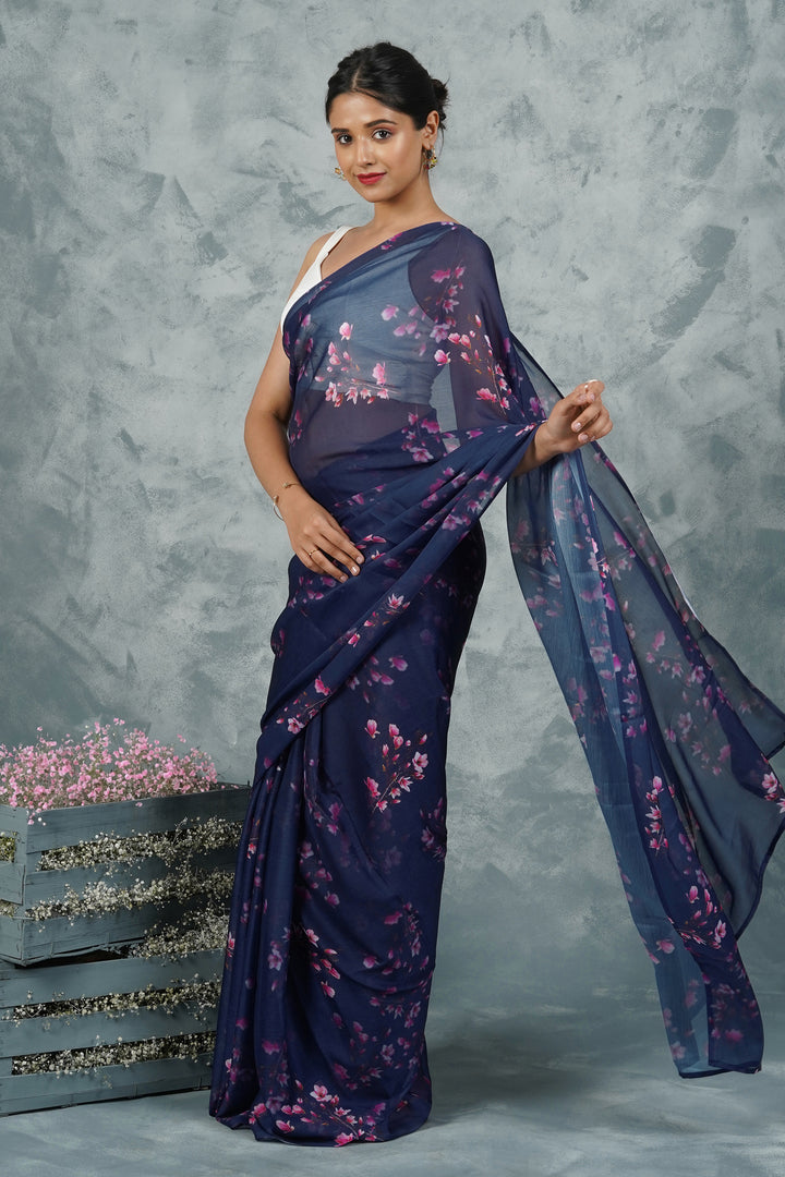 Teejh Starry Night Elegance Digital Print Chiffon Saree