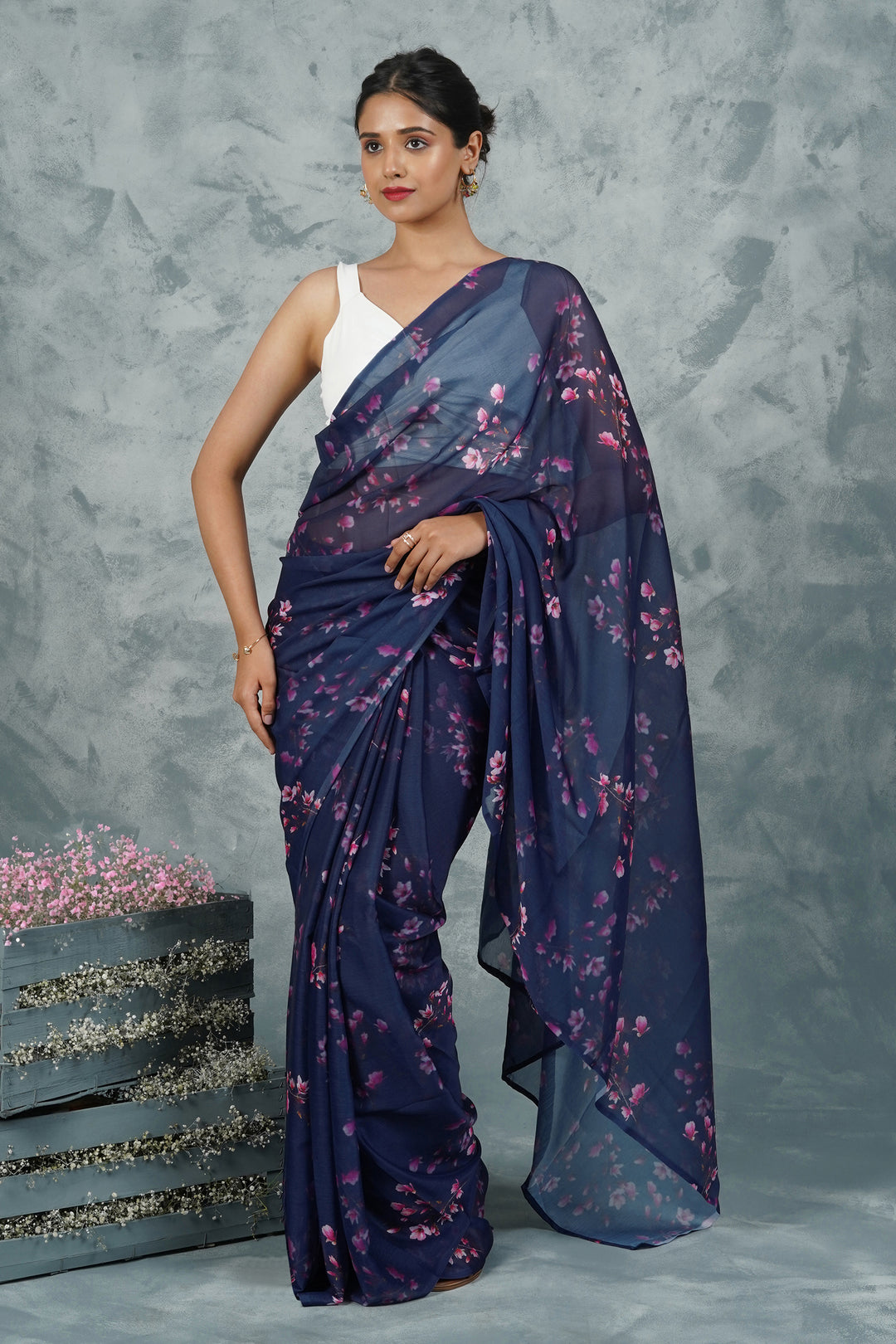 Teejh Starry Night Elegance Digital Print Chiffon Saree