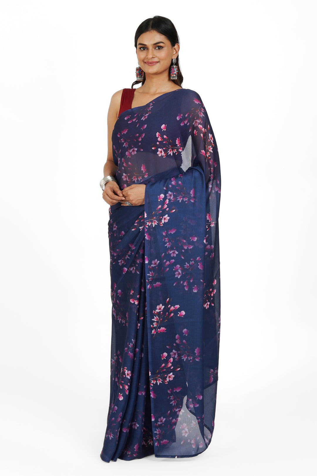 Teejh Starry Night Elegance Digital Print Chiffon Saree