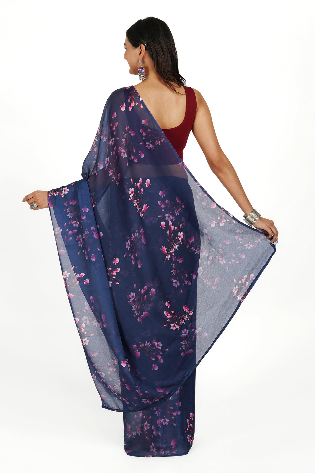 Teejh Starry Night Elegance Digital Print Chiffon Saree