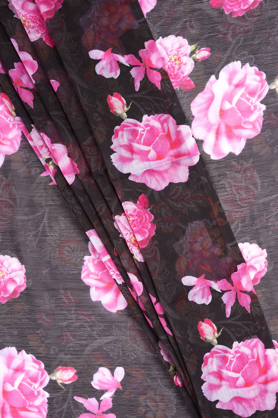 Teejh  Ebony Rose Pink Digital Print Chiffon Saree