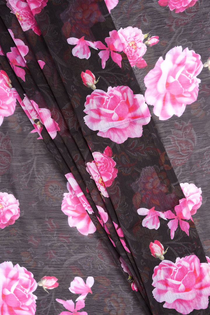 Teejh  Ebony Rose Pink Digital Print Chiffon Saree