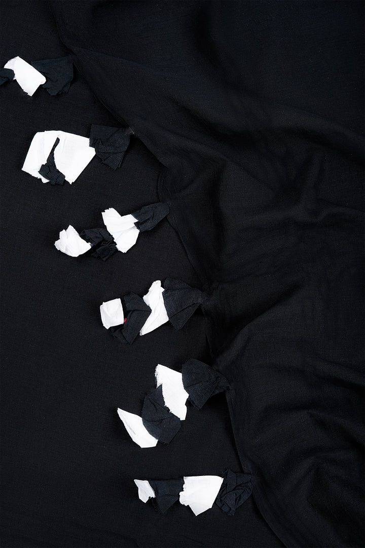Teejh Yin Yang Black and White Mulmul Saree