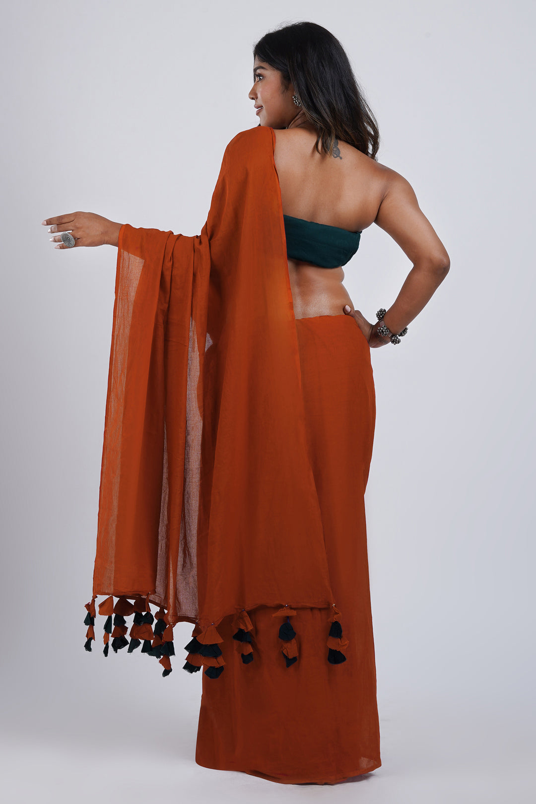 Teejh Dusk and Dawn Rust Orange  and Black Mulmul Saree