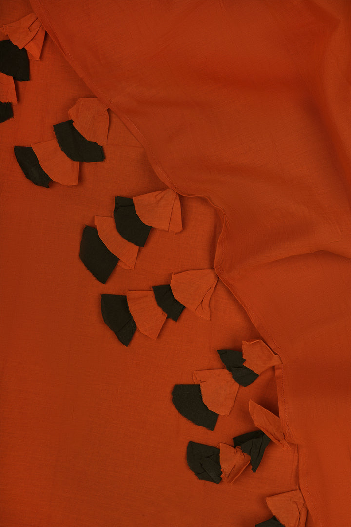 Teejh Dusk and Dawn Rust Orange  and Black Mulmul Saree