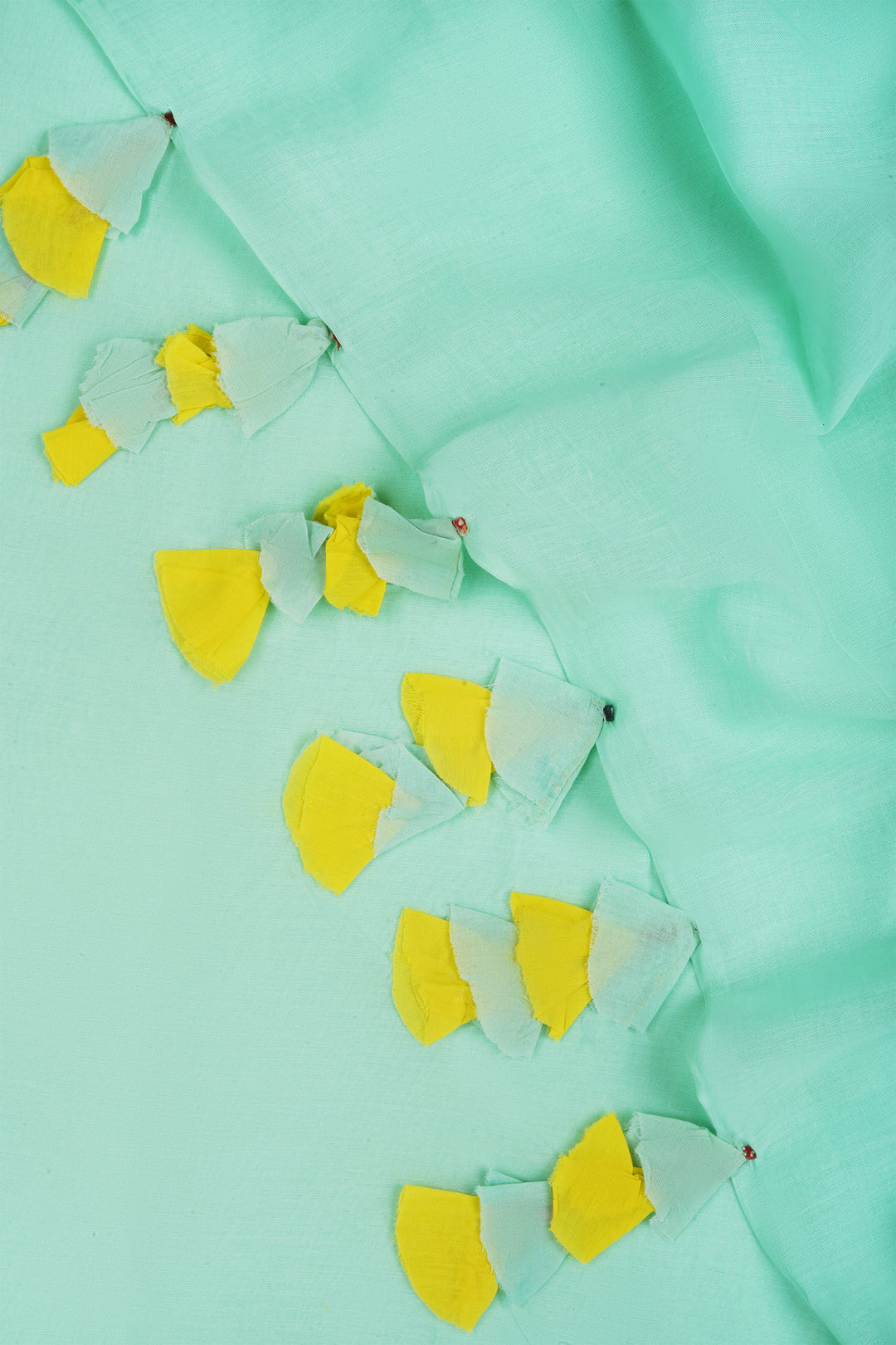 Teejh Piña Colada Punch Mint Green and Yellow Mulmul Saree