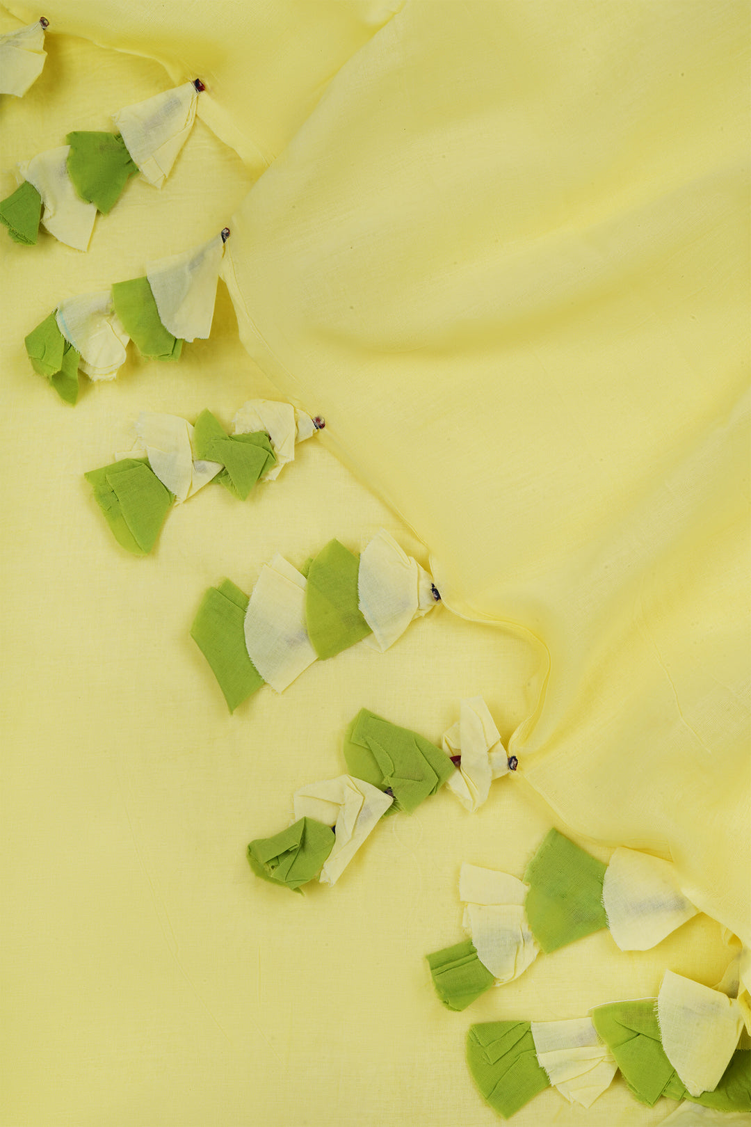 Teejh Lemon and Lime Light Yellow and Green Mulmul Saree