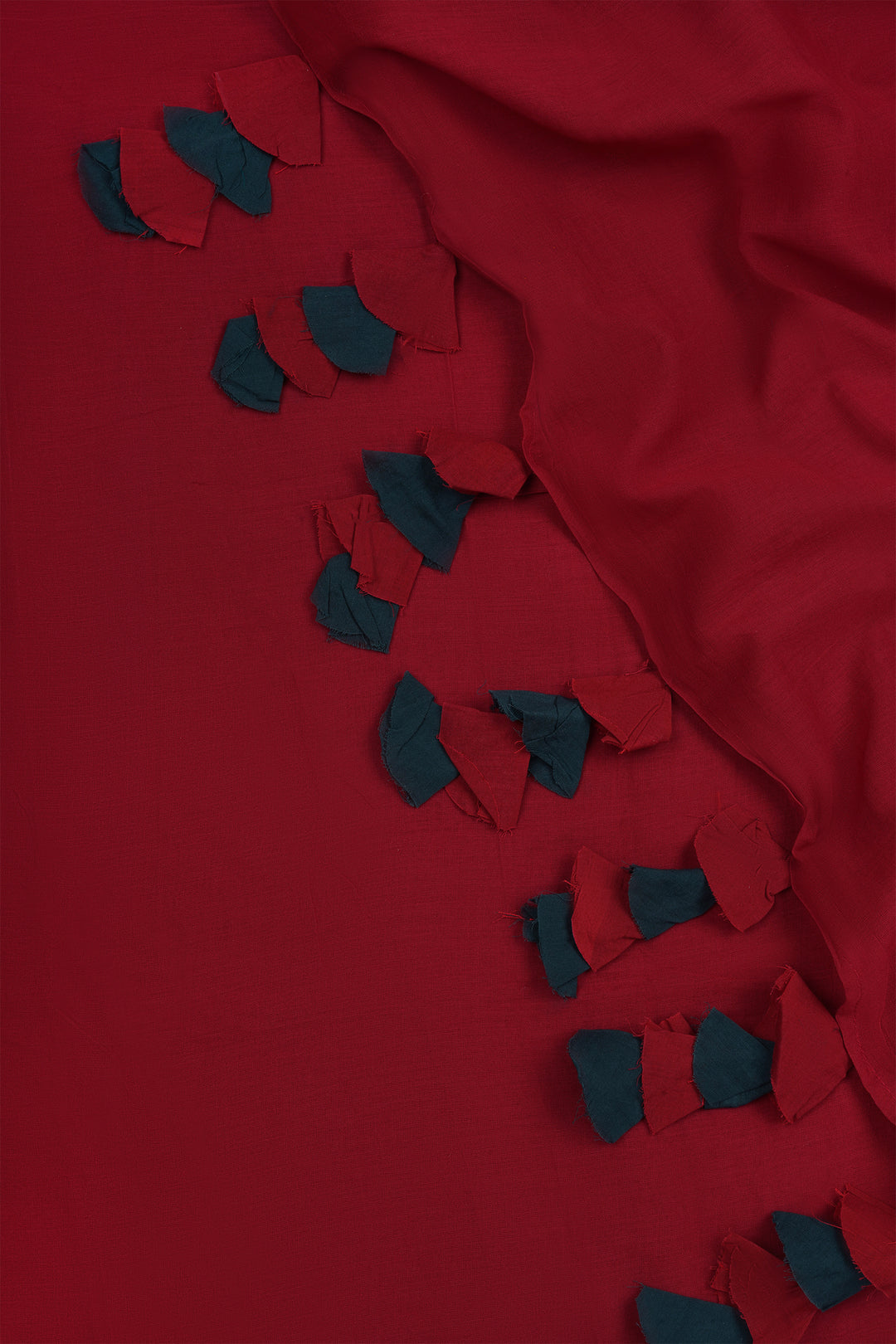 Teejh Very Cherry Maroon and Dark Green Mulmul Saree
