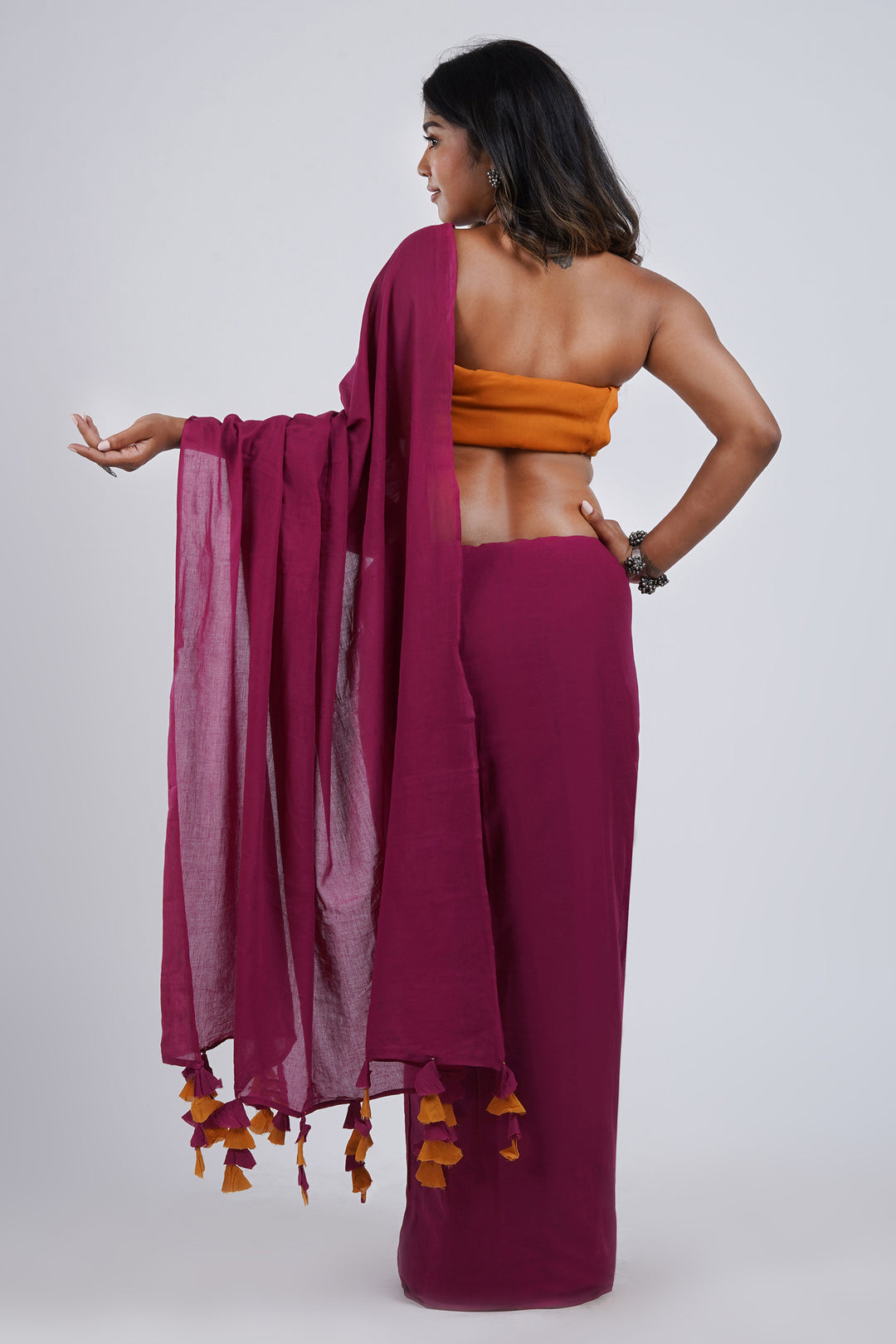 Teejh Spice Slice Magenta and Mustard Mulmul Saree