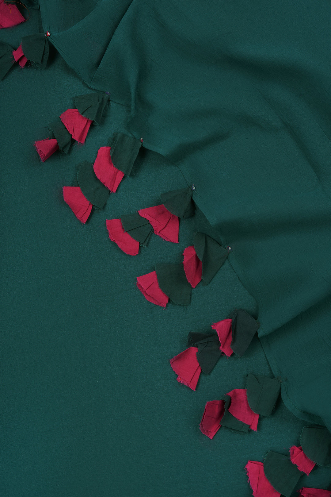 Teejh Hue Haze Dark Green and Magenta Mulmul Saree