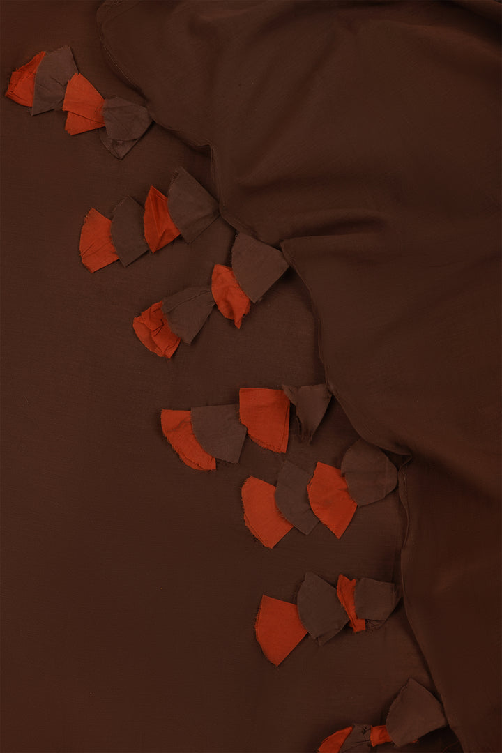 Teejh Sun and Saturn Brown and Rust Orange Mulmul Saree